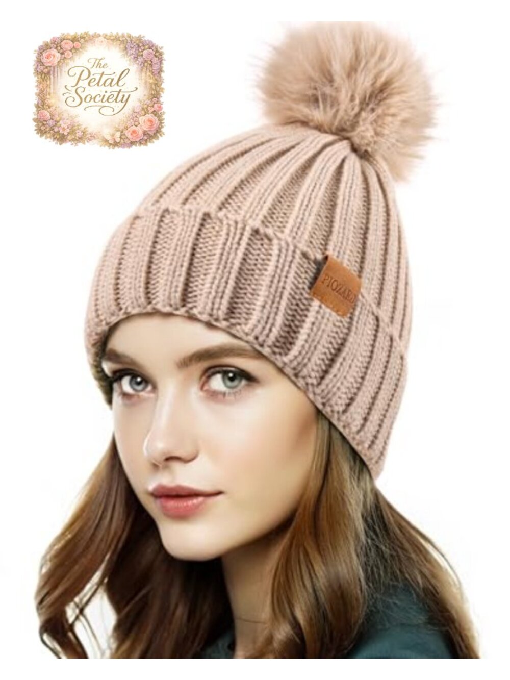Womens Winter Beanie Fleece Lined Warm Skull Cap Faux Fur Pom Cuff Knitted Hat